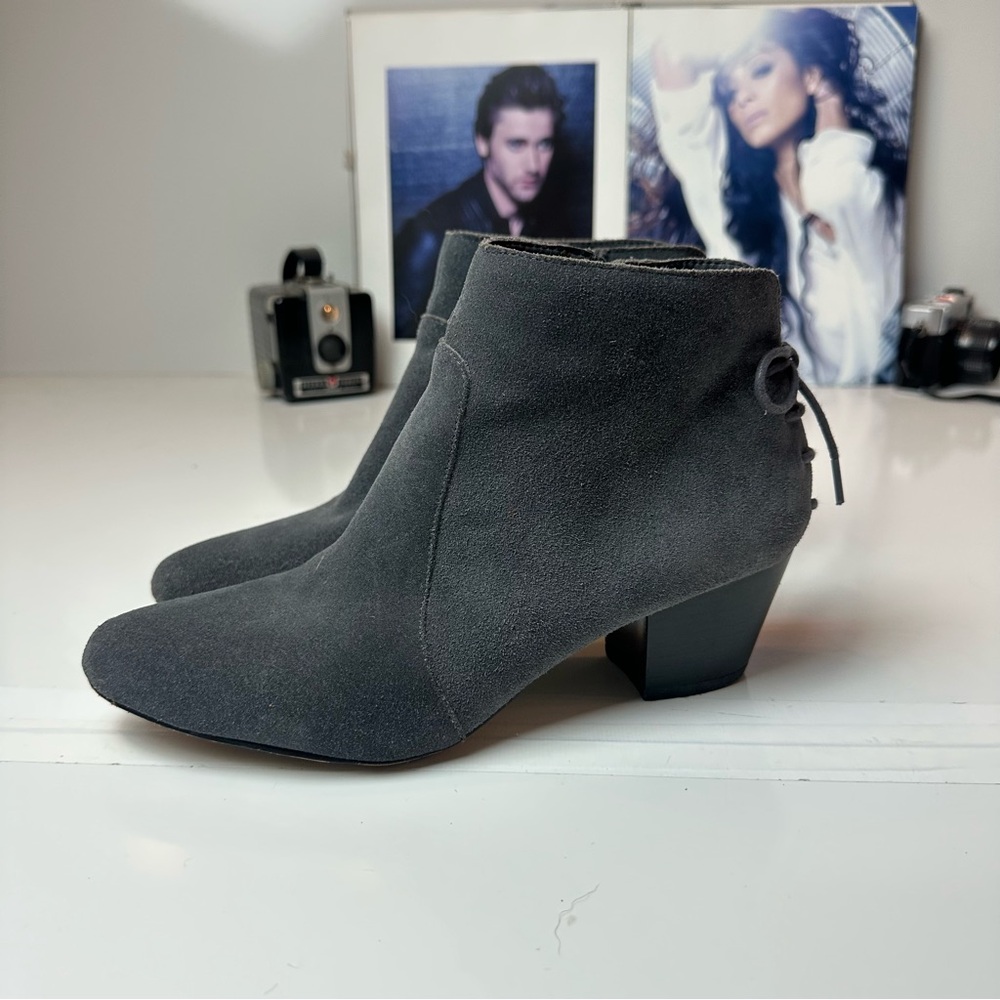 Tahari Gray Suede Ankle Boots | Block Heel · Neutral Capsule / Office Chic